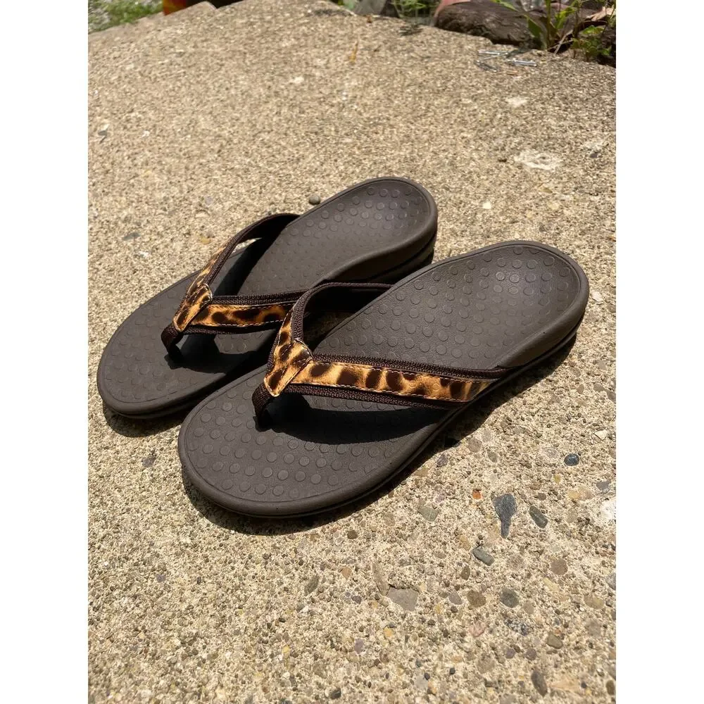 Vionic Tide II Leopard Thong Flip Flops Slip on Sandals Womens Sz 6 Orthotic